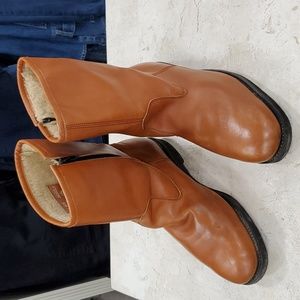 Vintage sherpa lined leather boots men's 12 EE brown 10 inch shaft oil resistant